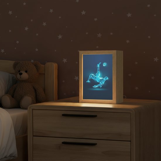 Nachtlampje 15x20 cm - Kinder lampje - Voetballer - Blauw - Neon - Tafellamp kinderkamer - Slaapkamer lamp - Bedlamp kinderen - Kinderlampje stopcontact - Wandlamp babykamer - Nachtlampjes van OnlyWow — afbeelding 2