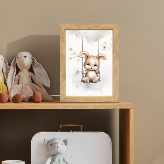 Nachtlampje 15x20 cm - Kinder lampje - Konijn - Baby dier - Kinderen - Tafellamp kinderkamer - Slaapkamer lamp - Bedlamp kinderen - Kinderlampje stopcontact - Wandlamp babykamer - Nachtlampjes van Merkloos — afbeelding 3