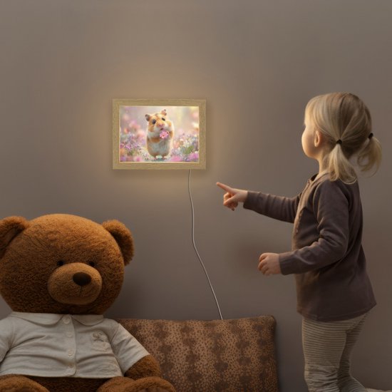 Nachtlampje 20x15 cm - Kinder lampje - Hamster - Bloemen - Roze - Oranje - Tafellamp kinderkamer - Slaapkamer lamp - Bedlamp kinderen - Kinderlampje stopcontact - Wandlamp babykamer - Nachtlampjes van Merkloos — afbeelding 5