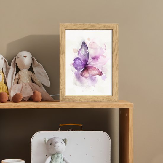 Nachtlampje 15x20 cm - Kinder lampje - Vlinder - Paars - Pastel kleuren - Tafellamp kinderkamer - Slaapkamer lamp - Bedlamp kinderen - Kinderlampje stopcontact - Wandlamp babykamer - Nachtlampjes van Merkloos — afbeelding 3