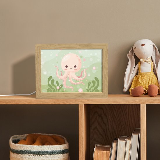 Nachtlampje 20x15 cm - Kinder lampje - Octopus - Zeedieren - Groen - Onderwater - Tafellamp kinderkamer - Slaapkamer lamp - Bedlamp kinderen - Kinderlampje stopcontact - Wandlamp babykamer - Nachtlampjes van OnlyWow — afbeelding 3