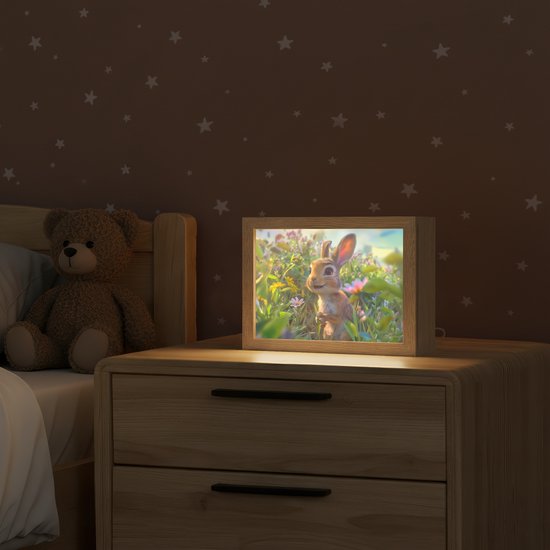 Nachtlampje 20x15 cm - Kinder lampje - Konijn - Dieren - Natuur - Tafellamp kinderkamer - Slaapkamer lamp - Bedlamp kinderen - Kinderlampje stopcontact - Wandlamp babykamer - Nachtlampjes van Merkloos — afbeelding 2