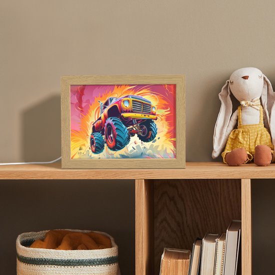 Nachtlampje 20x15 cm - Kinder lampje - Monstertruck - Auto - Jongens - Kleurrijk - Tafellamp kinderkamer - Slaapkamer lamp - Bedlamp kinderen - Kinderlampje stopcontact - Wandlamp babykamer - Nachtlampjes van Merkloos — afbeelding 3