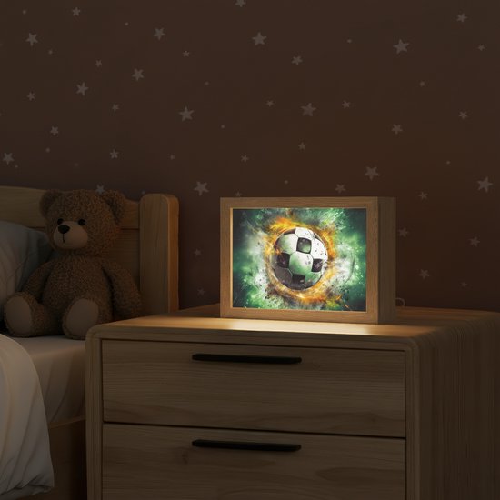 Nachtlampje 20x15 cm - Kinder lampje - Bal - Voetbal - Groen - Oranje - Rook - Tafellamp kinderkamer - Slaapkamer lamp - Bedlamp kinderen - Kinderlampje stopcontact - Wandlamp babykamer - Nachtlampjes van OnlyWow — afbeelding 2