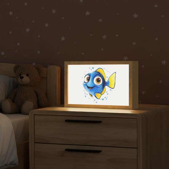 Nachtlampje 30x20 cm - Kinder lampje - Doktersvis - Blauw - Vis - Spetters - Tafellamp kinderkamer - Slaapkamer lamp - Bedlamp kinderen - Kinderlampje stopcontact - Wandlamp babykamer - Nachtlampjes van OnlyWow — afbeelding 2