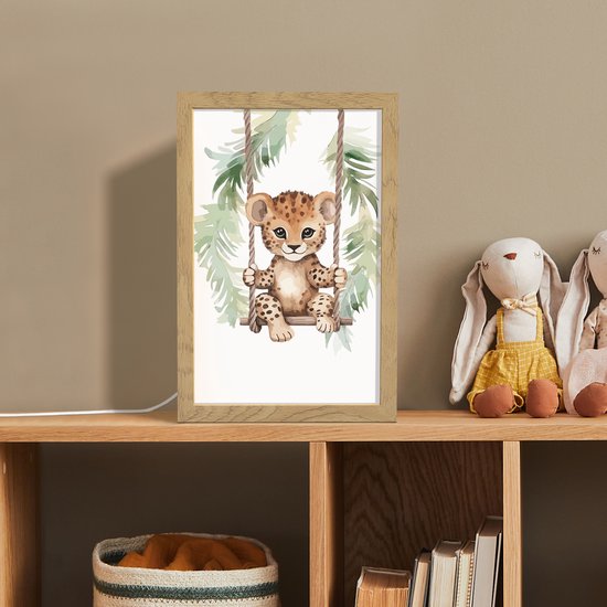 Nachtlampje 20x30 cm - Kinder lampje - Luipaard - Dier - Kinderen - Jungle - Tafellamp kinderkamer - Slaapkamer lamp - Bedlamp kinderen - Kinderlampje stopcontact - Wandlamp babykamer - Nachtlampjes van OnlyWow — afbeelding 3