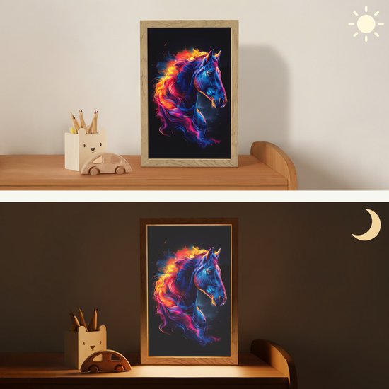 Nachtlampje 20x30 cm - Kinder lampje - Paard - Dier - Rook - Zwart - Kleuren - Tafellamp kinderkamer - Slaapkamer lamp - Bedlamp kinderen - Kinderlampje stopcontact - Wandlamp babykamer - Nachtlampjes van Merkloos — afbeelding 4