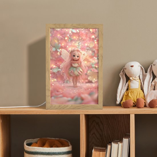 Nachtlampje 20x30 cm - Kinder lampje - Fee - Bloemen - Roze - Tafellamp kinderkamer - Slaapkamer lamp - Bedlamp kinderen - Kinderlampje stopcontact - Wandlamp babykamer - Nachtlampjes van Merkloos — afbeelding 3