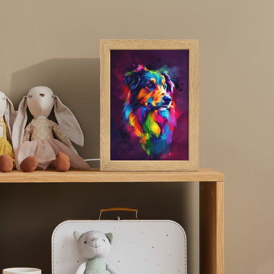 Nachtlampje 15x20 cm - Kinder lampje - Hond - Kleurrijk - Dier - Dierenhoofd - Tafellamp kinderkamer - Slaapkamer lamp - Bedlamp kinderen - Kinderlampje stopcontact - Wandlamp babykamer - Nachtlampjes van OnlyWow — afbeelding 3