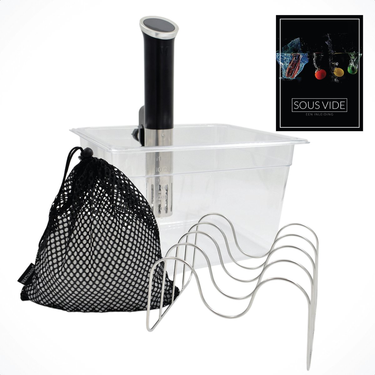 Wartmann Sous Vide Stick 1508 - Complete Set - Waterbak - Rekje - Isolatieballen - Digitaal Sous Vide Handboek