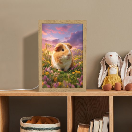 Nachtlampje 20x30 cm - Kinder lampje - Cavia - Kleurrijk - Bloemen - Tafellamp kinderkamer - Slaapkamer lamp - Bedlamp kinderen - Kinderlampje stopcontact - Wandlamp babykamer - Nachtlampjes van Merkloos — afbeelding 3