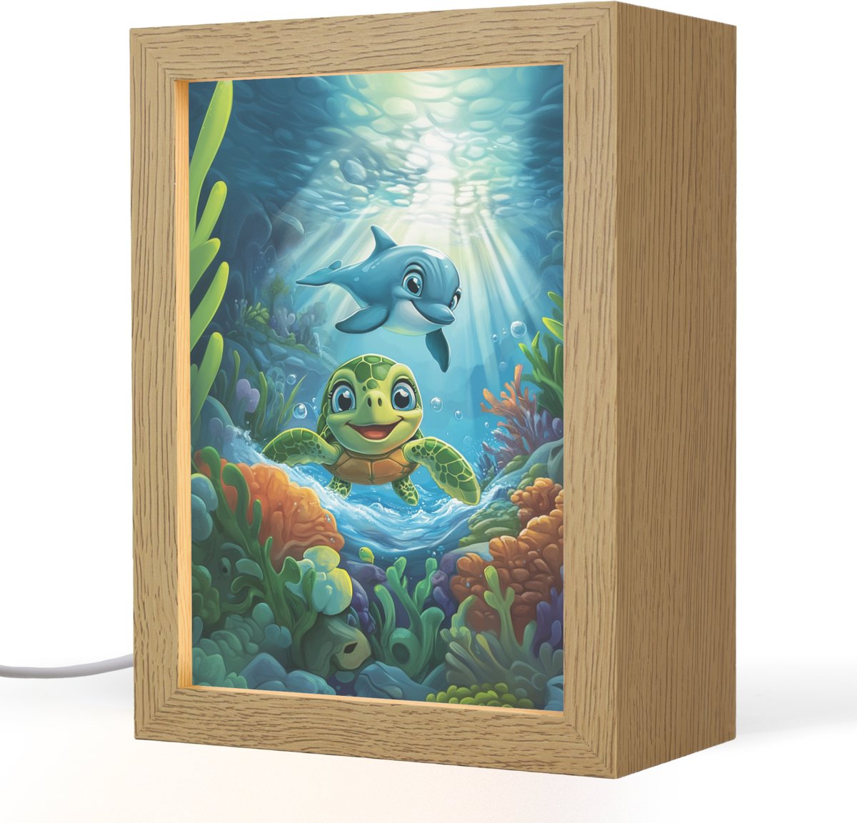 Nachtlampje 15x20 cm - Kinder lampje - Schildpad - Dolfijn - Oceaan - Tafellamp kinderkamer - Slaapkamer lamp - Bedlamp kinderen - Kinderlampje stopcontact - Wandlamp babykamer - Nachtlampjes