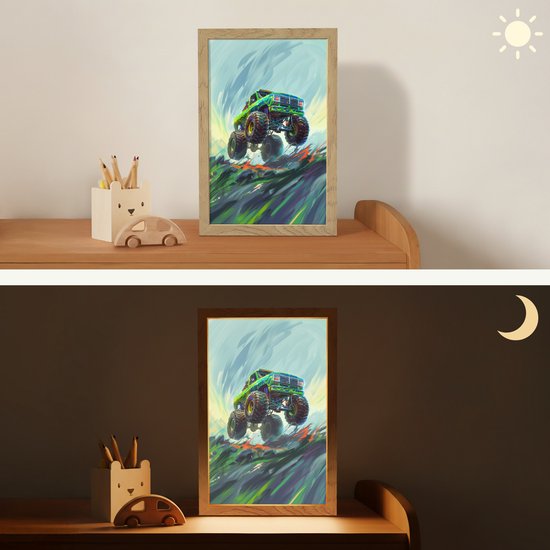 Nachtlampje 20x30 cm - Kinder lampje - Monstertruck - Auto - Jongens - Groen - Tafellamp kinderkamer - Slaapkamer lamp - Bedlamp kinderen - Kinderlampje stopcontact - Wandlamp babykamer - Nachtlampjes van Merkloos — afbeelding 4