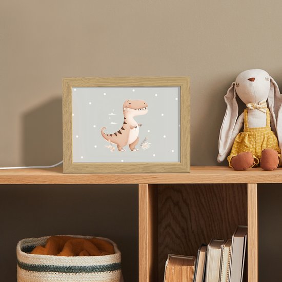Nachtlampje 20x15 cm - Kinder lampje - Dino - Bloemen - Blauw - Stippen - Tafellamp kinderkamer - Slaapkamer lamp - Bedlamp kinderen - Kinderlampje stopcontact - Wandlamp babykamer - Nachtlampjes van Merkloos — afbeelding 3