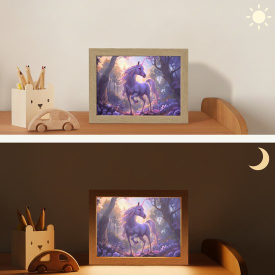 Nachtlampje 20x15 cm - Kinder lampje - Eenhoorn - Paars - Sprookje - Fantasy dier - Tafellamp kinderkamer - Slaapkamer lamp - Bedlamp kinderen - Kinderlampje stopcontact - Wandlamp babykamer - Nachtlampjes van Merkloos — afbeelding 4