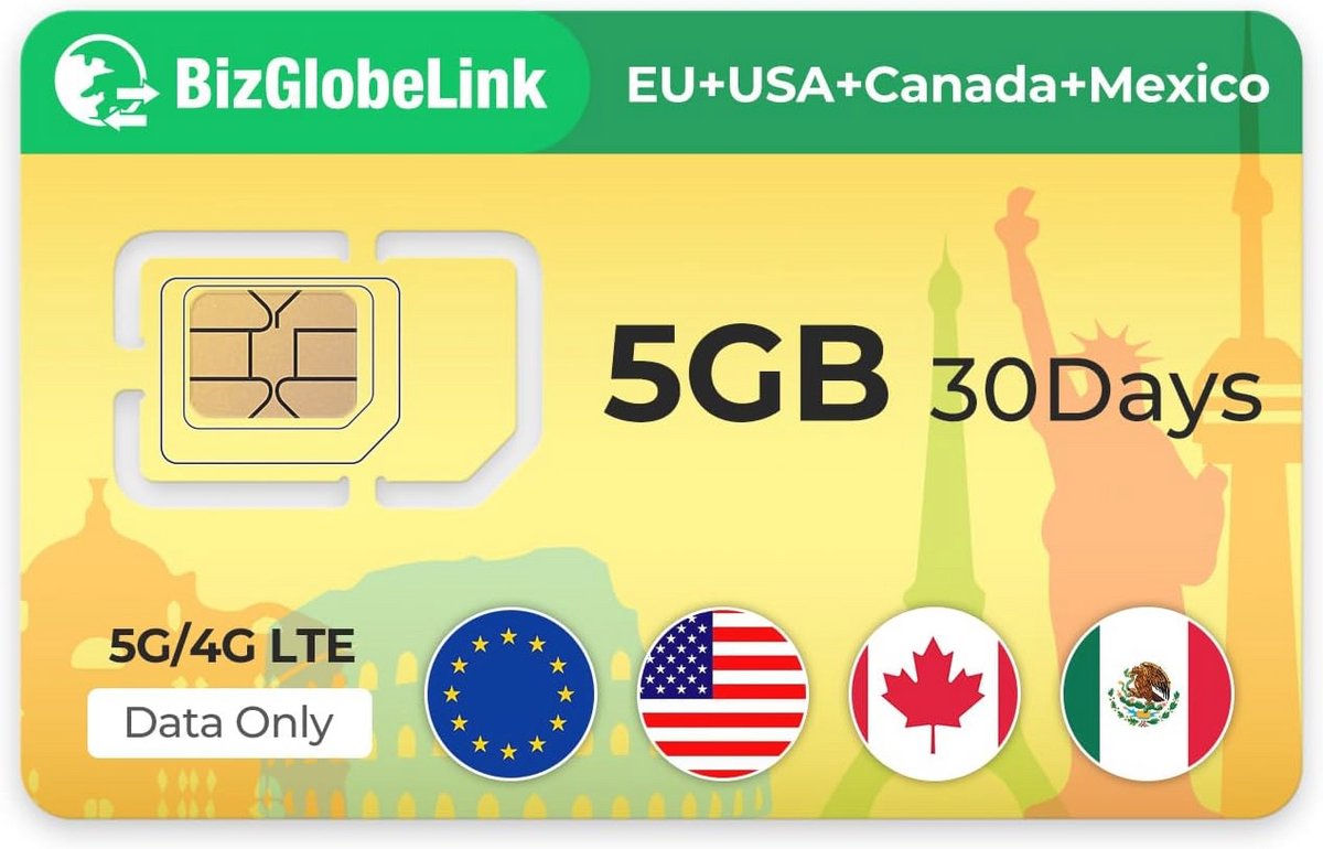 Reissimkaart voor 5G/4G LTE - Geen contract, navulbaar, ideaal voor mobiele telefoons en wifi-routers