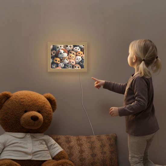 Nachtlampje 20x15 cm - Kinder lamp - Poes - Kat - Design - Bruin - Grijs - Kids - Tafellamp kinderkamer - Slaapkamer lamp - Bedlamp kinderen - Kinderlampje stopcontact - Wandlamp babykamer - Nachtlampjes van Merkloos — afbeelding 5