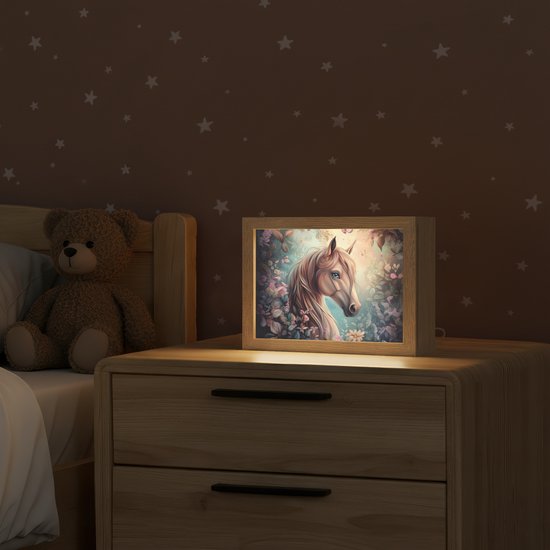 Nachtlampje 20x15 cm - Kinder lamp - Paard - Bloemen - Vlinders - Tafellamp kinderkamer - Slaapkamer lamp - Bedlamp kinderen - Kinderlampje stopcontact - Wandlamp babykamer - Nachtlampjes van Merkloos — afbeelding 2