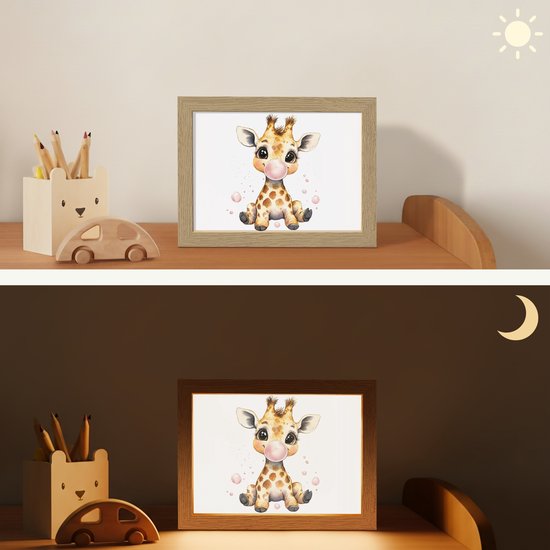 Nachtlampje 20x15 cm - Kinder lamp - Giraffe - Roze - Kauwgom - Tafellamp kinderkamer - Slaapkamer lamp - Bedlamp kinderen - Kinderlampje stopcontact - Wandlamp babykamer - Nachtlampjes van Merkloos — afbeelding 4