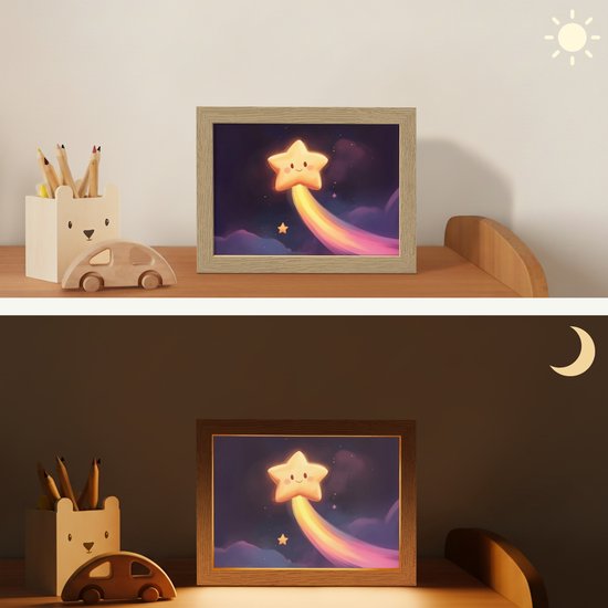 Nachtlampje 20x15 cm - Kinder lampje - Ster - Gezichtje - Lichtgevend - Tafellamp kinderkamer - Slaapkamer lamp - Bedlamp kinderen - Kinderlampje stopcontact - Wandlamp babykamer - Nachtlampjes van Decopatent — afbeelding 4