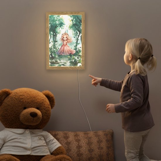 Nachtlampje 20x30 cm - Kinder lampje - Prinses - Kasteel - Bos - Meisje - Tafellamp kinderkamer - Slaapkamer lamp - Bedlamp kinderen - Kinderlampje stopcontact - Wandlamp babykamer - Nachtlampjes van OnlyWow — afbeelding 5