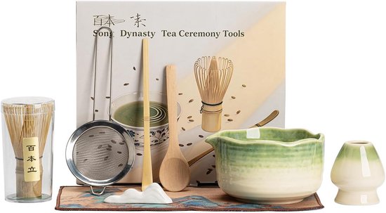Matesen Matcha Set paars, 7-delige premium starterset, matcha theeset met zeef chawan en bezem, accessoires voor de traditionele matcha theeset voor vrienden en familie
