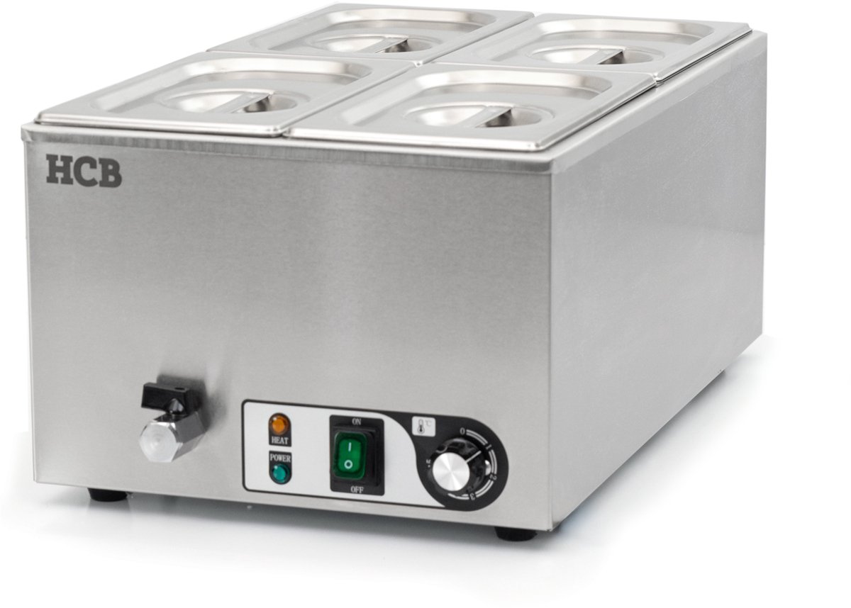 HCB® - Professionele Horeca Bain marie - 4 x 1/4 GN - 230V - RVS / INOX - Buffetwarmer Elektrisch - 60x34x26 cm (DxBxH) - 9 kg - 8671