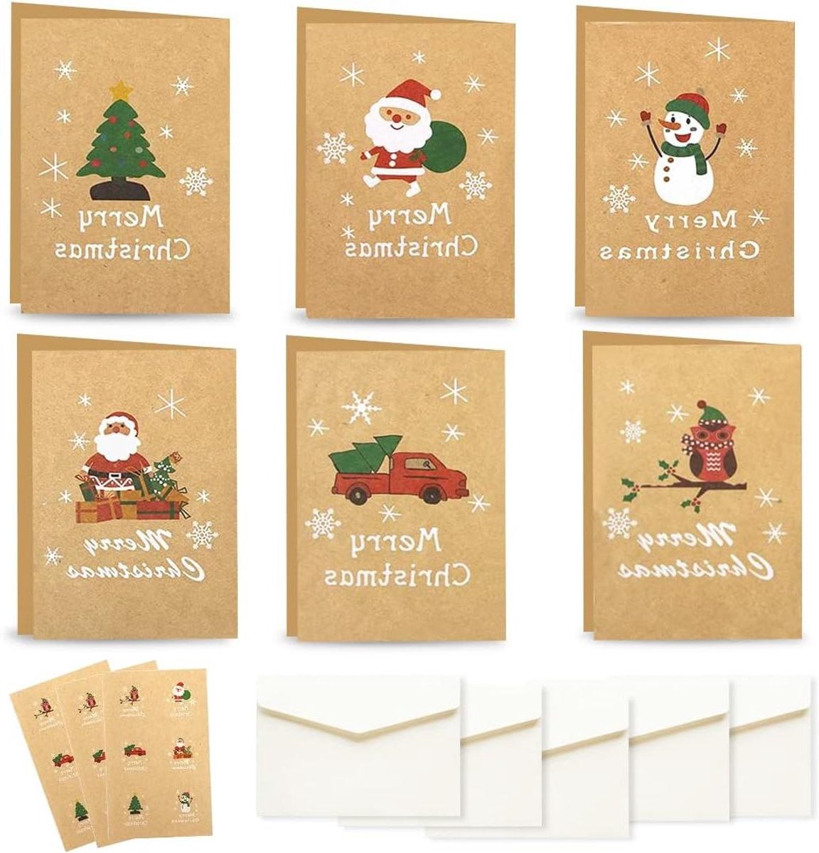 Allecta - Kerstkaartenset 24 stuks met envelop en stickers voor familie en vrienden.