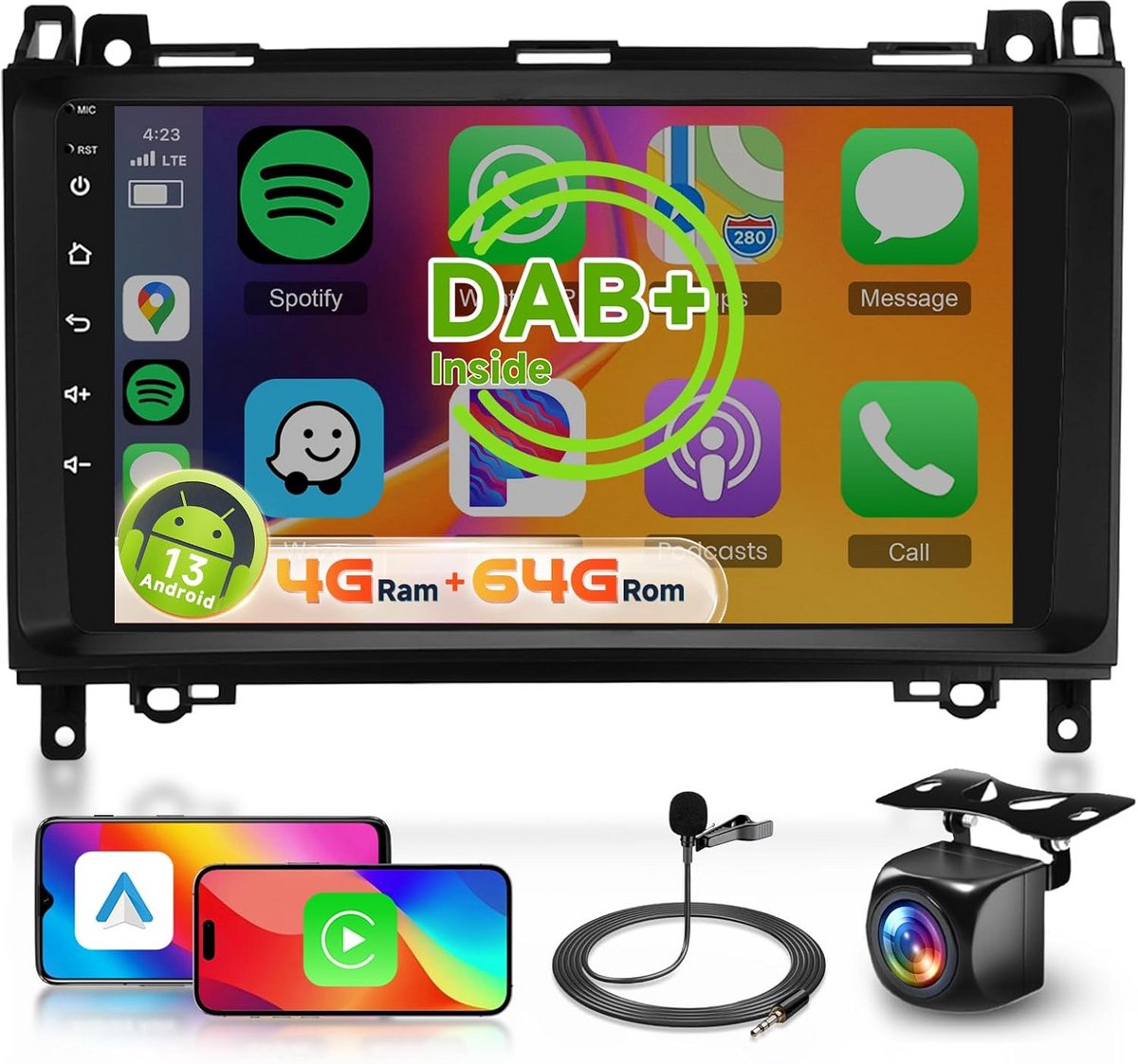 9 Inch Android Auto CarPlay Radio voor Mercedes Benz Vito Viano Sprinter W169 W245 (8+64GB)
