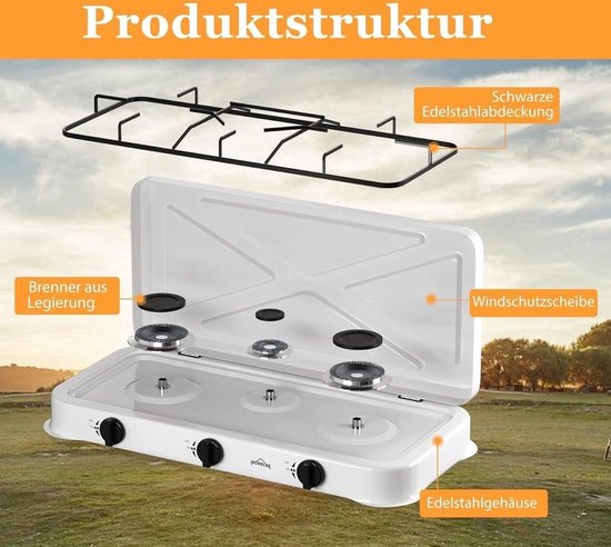 Borvat® Gasstel 3 Pits - Compact kooktoestel voor - Krachtige gaskookplaat - Ruimtebesparend ontwerp-Wit — afbeelding 2