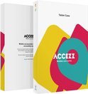 Doos van Accezz tablethoes, met kleurrijke abstracte vormen.