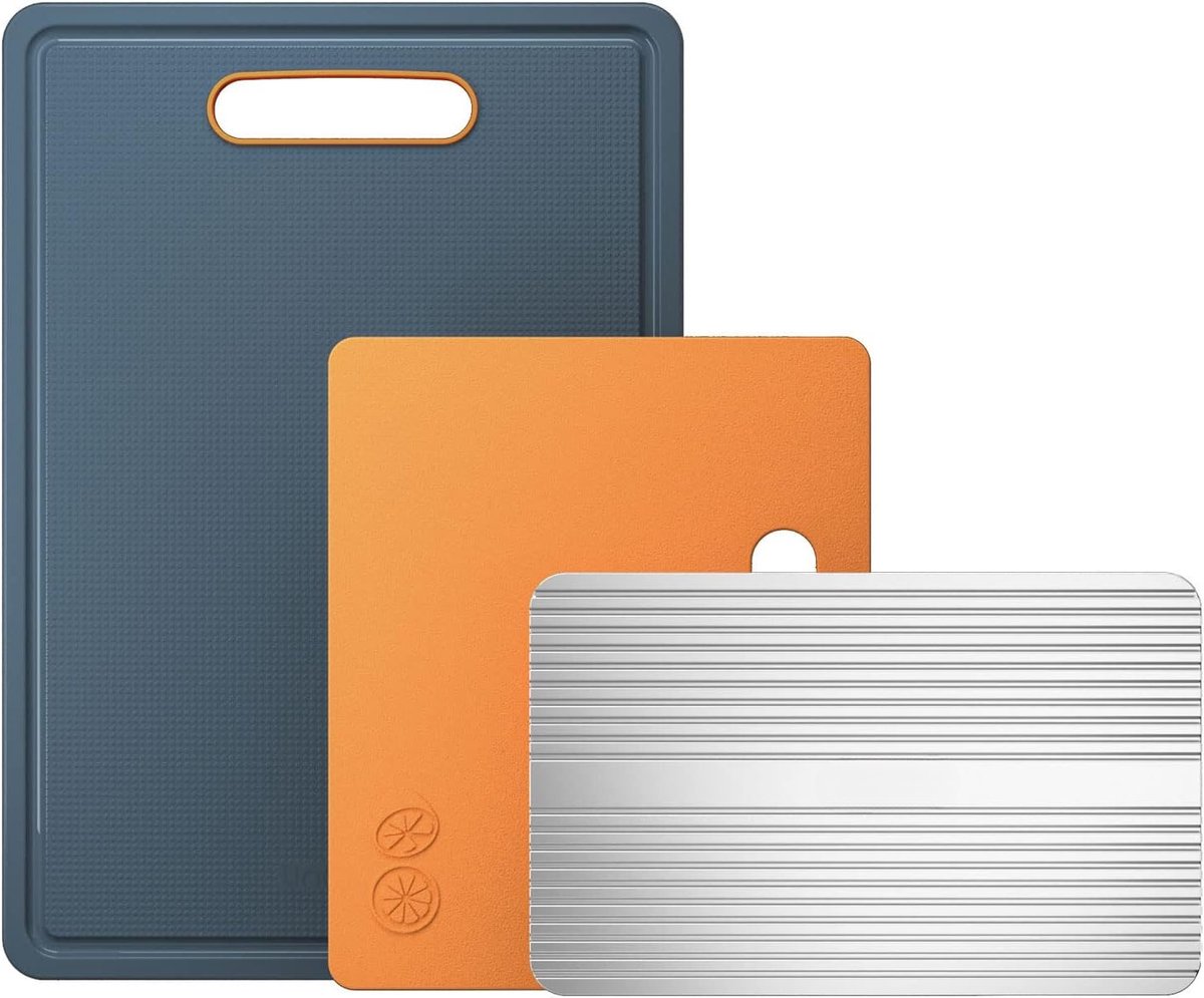 Famanu - Snijplanken Set – 3-delig – Met Sapgroef & Handvat – Antislip – Lava Oranje