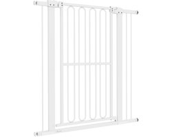 PawHut Treppenschutzgitter Türschutzgitter Absperrgitter ohne Bohren 76-104 cm Schutzgitter aus Stahl für Hunde, Haustiere Treppen, Tür, Weiß