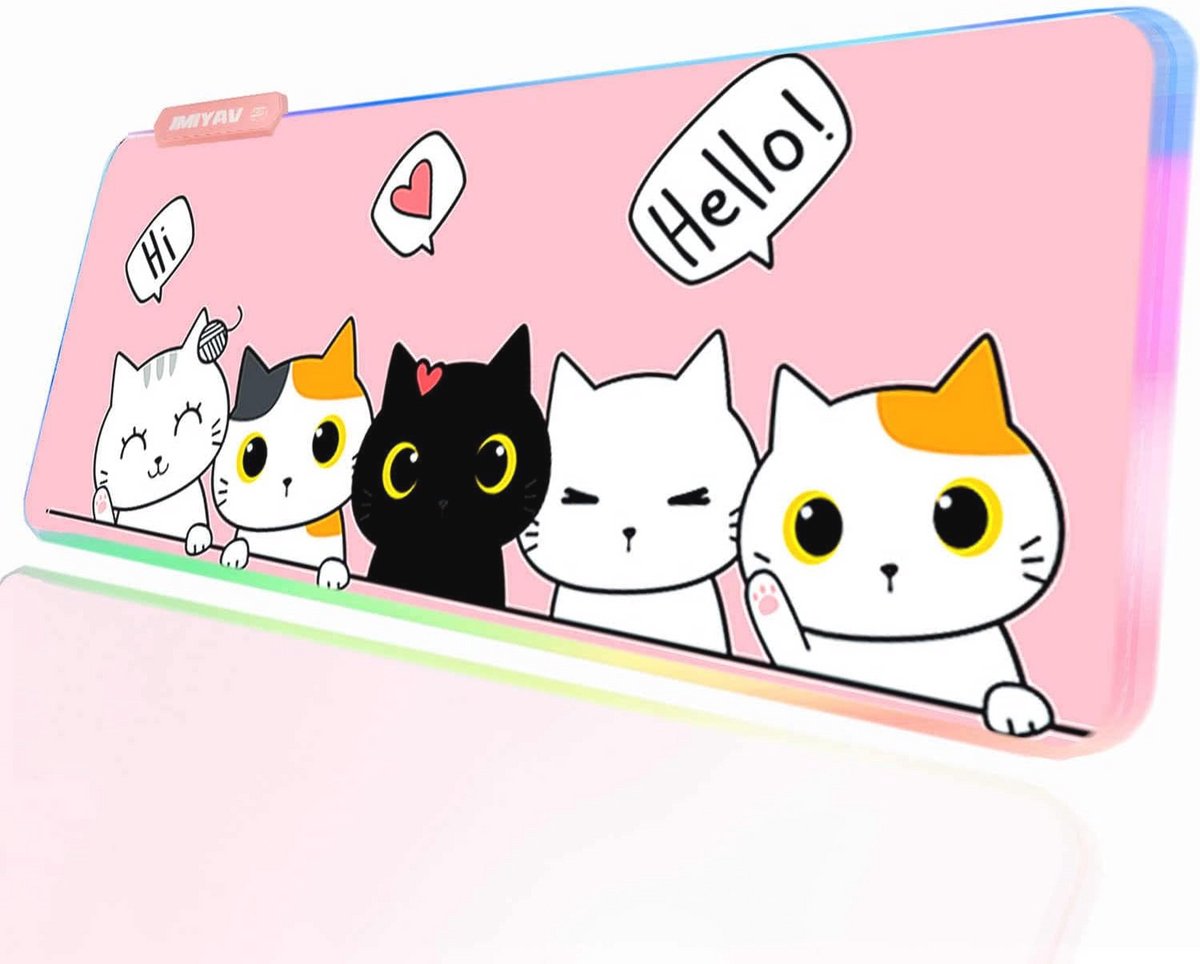 Grote Kawaii RGB Gaming Muismat - Antislip Onderlegger voor Gamers - Roze 800 x 300 mm