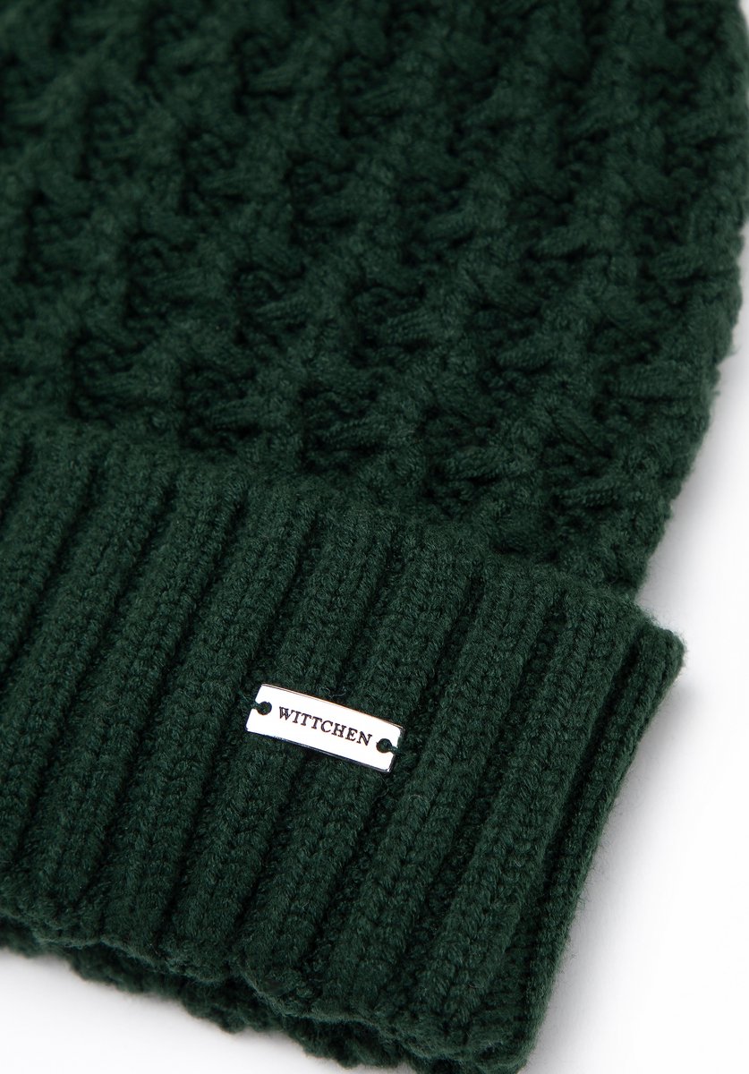 Wittchen Vrouwen Hoed - Fijn Weefpatroon - Donkergroene Viscose - Glanzende Pompom