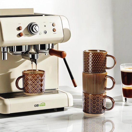 GBHOME 480ml Stapelbare koffiekopjes van keramiek met textuurpatronen voor mannen, vrouwen, vader, moeder, moderne kopjes, 4-delige set, voor latte/cappuccino/cacao, geschikt voor vaatwasser en