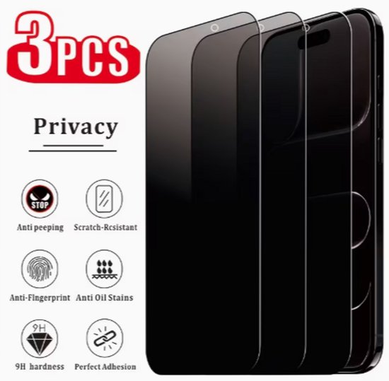 Protecteur d'écran de confidentialité iPhone 17 – Ensemble de 3 - Verre de confidentialité anti-espion – Résistant aux rayures et aux chocs – Protection d'écran complète