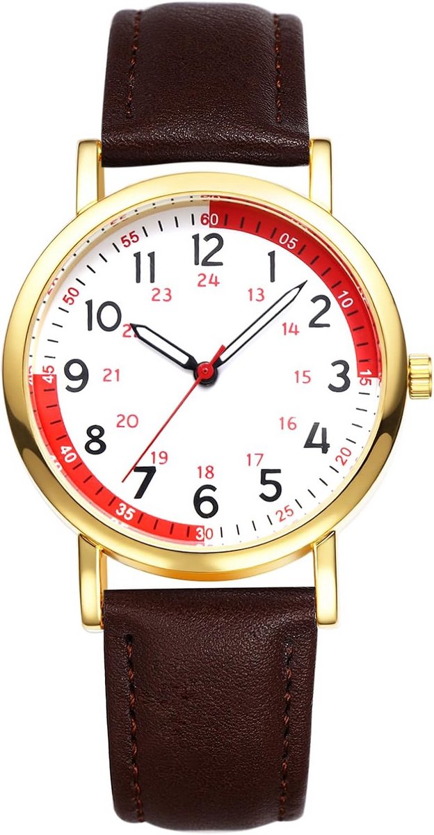 Elegante Dameshorloge met Echte Leren Band en Duidelijke Arabische Cijfers - Analoog Kwarts Polshorloge