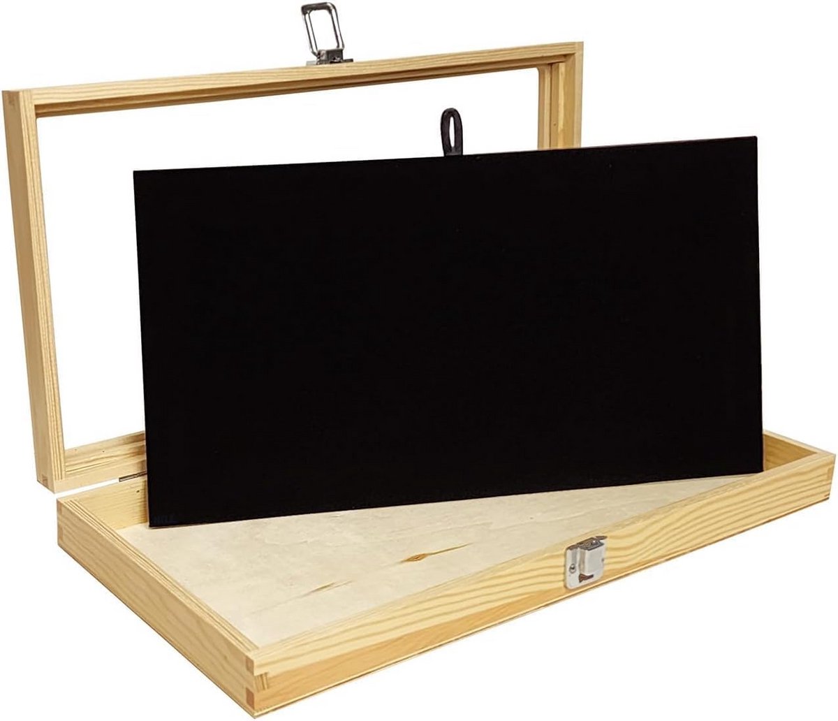 Houten Sieradendoos met Glazen Deksel - Display Vitrine voor Kettingen, Ringen en Oorbellen