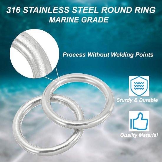 5 stuks 316 roestvrijstalen ringen 3 cm - naadloze O-ringen voor macramé, hangmatten