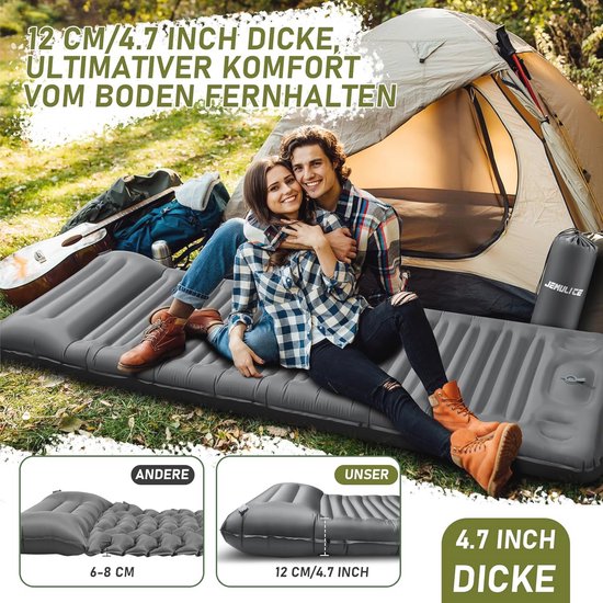 Zelfopblazend Luchtmatras 12 cm - Campingmat met Voetperspomp en Kussen, Compact en Waterdicht van Merkloos — afbeelding 3