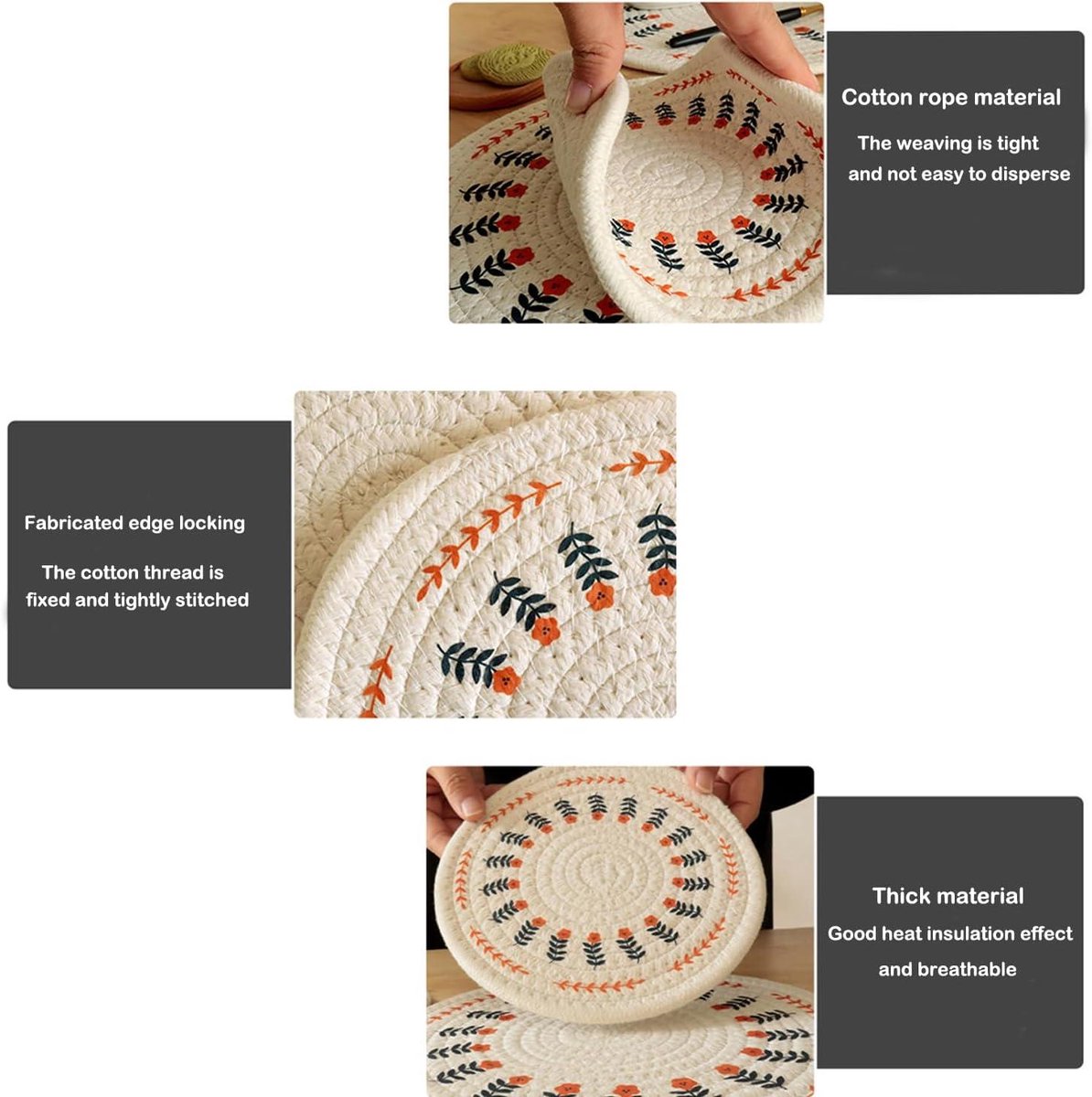 Allecta - Set van 2 Ontbijtplankjes van Boheems Katoen voor Eettafel, Bar en Woonkamer - Ronde Placemats voor Tafelbescherming en Isolatie - Woondecoratie met Bohemian Design.