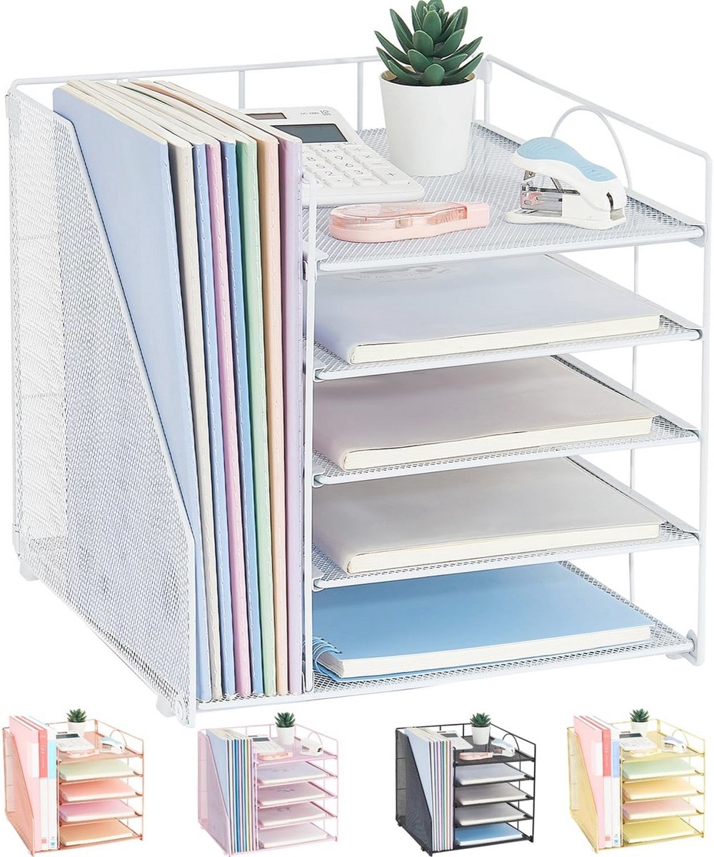 Bureau-organizer met brievenbak en opslag voor kantoorbenodigdheden - 5 niveaus, wit