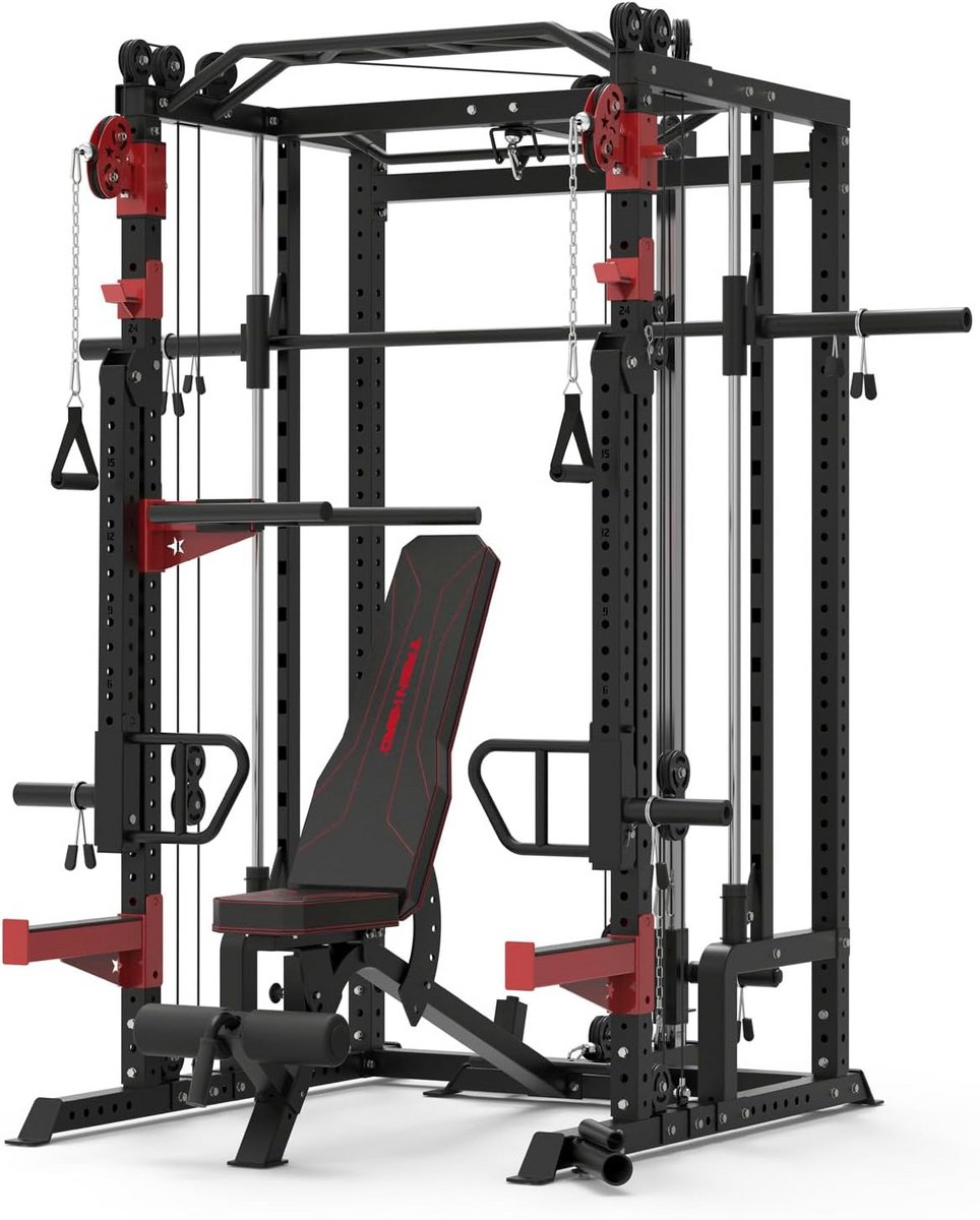 Compleet Power Rack Krachtstation met Smith Machine, Halterbank en Beenpers - Multifunctioneel Fitnessapparaat thumbnail 4