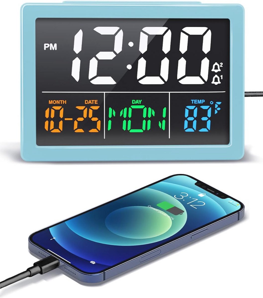 Digitale wekker met LED-display, instelbaar alarmvolume en temperatuurdetectie