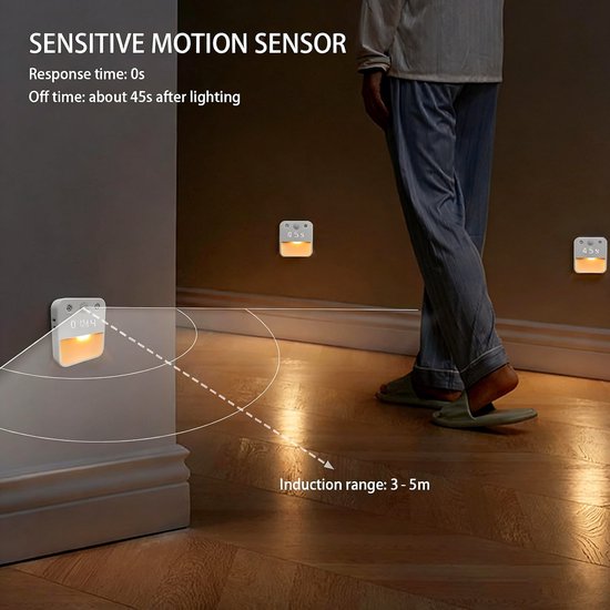 Nachtlampje met Bewegingssensor - Led Nachtlamp Met Tijdweergave - Inductie/Altijd aan - Instelbare helderheid - Schakelen tussen drie kleuren - Aanraakdimfunctie - Voor Stopcontact - Nachtlampje stopcontact - Set Van 2 Stuks van Merkloos — afbeelding 2