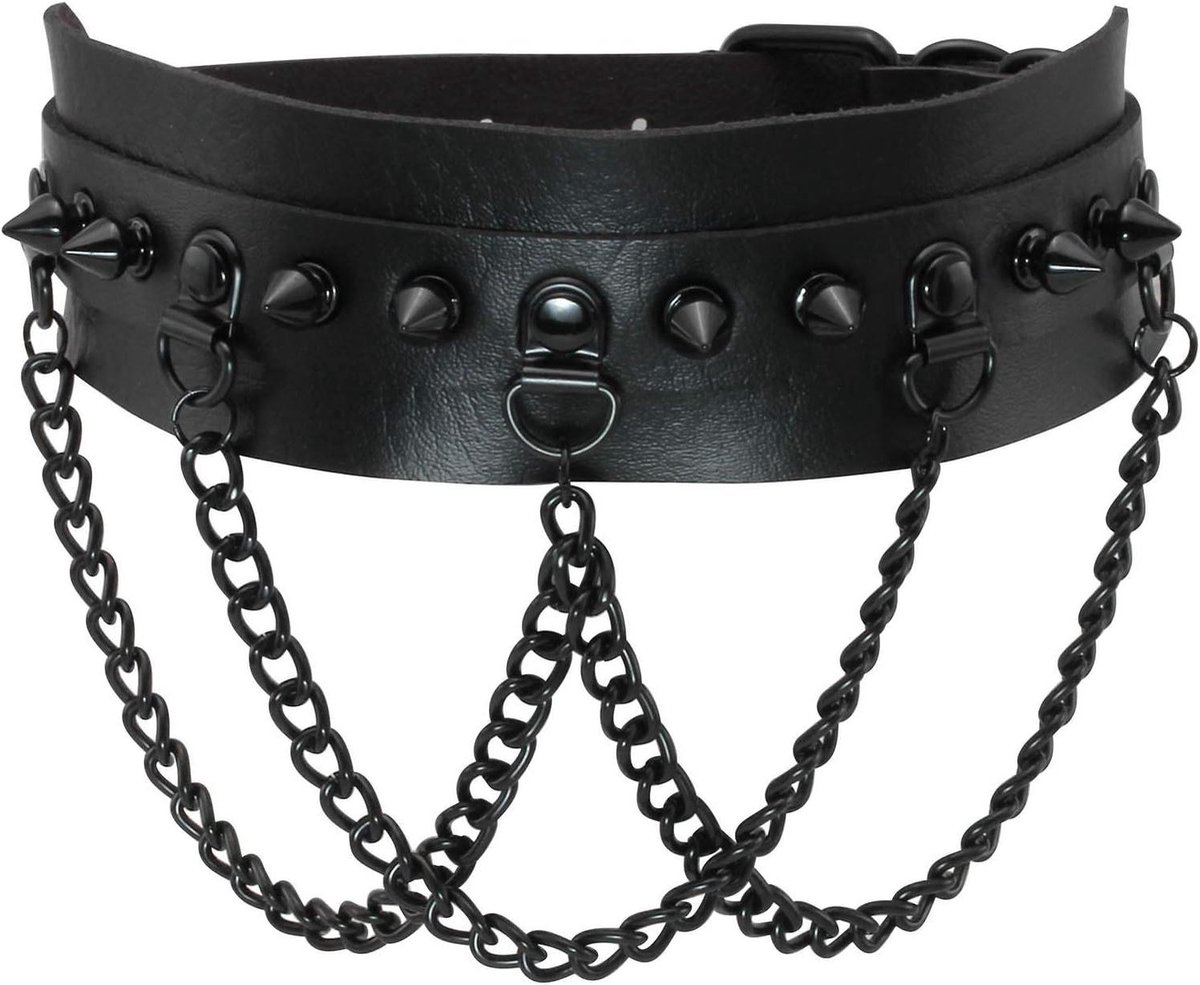 Allecta - Vintage Punk Goth kraag choker ketting met klinknagels en PU lederen neklaçe