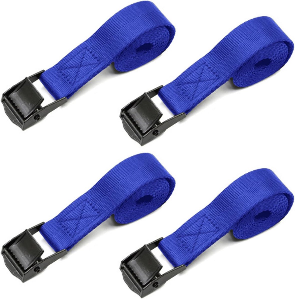 4 Sjorbanden met Ratchetsluiting 50 cm x 2 cm - Geschikt voor Auto, Motor en Fietsendrager - Blauw