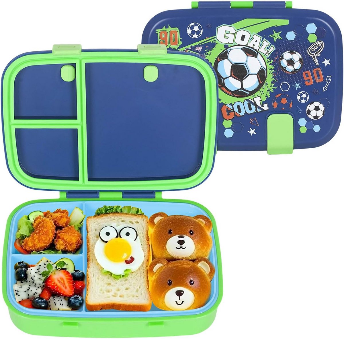 Lekbestendige Kinder Bento Lunchbox 800ml - 3 Vakken - BPA-vrij - Voetbal Design