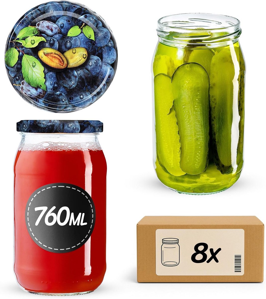 Inmaakpot 760 ml met Schroefdeksel - Glazen Pot voor Ingemaakte Groenten en Fruit